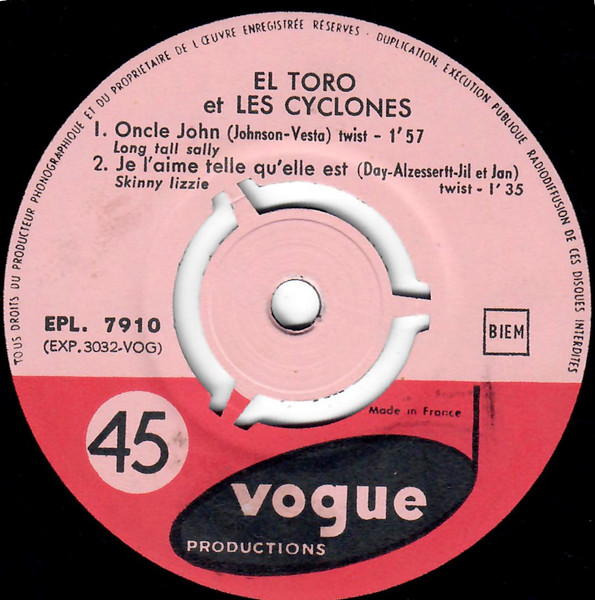 El Toro Et Les Cyclones - Oncle John | Disques Vogue (EPL 7910) - 4