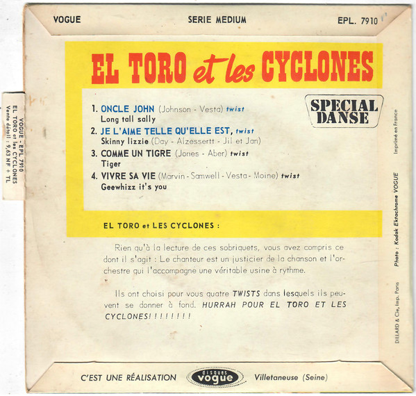 El Toro Et Les Cyclones - Oncle John | Disques Vogue (EPL 7910) - 3