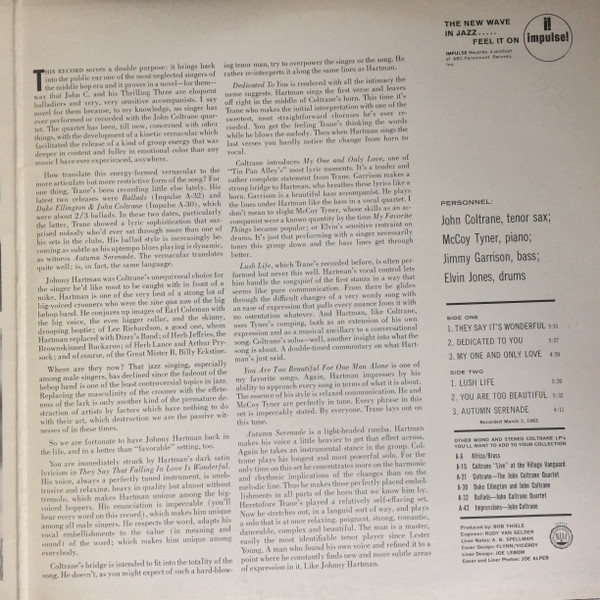 John Coltrane And Johnny Hartman - John Coltrane And Johnny Hartman | ABC Impulse! (IMPL 5028) - 3