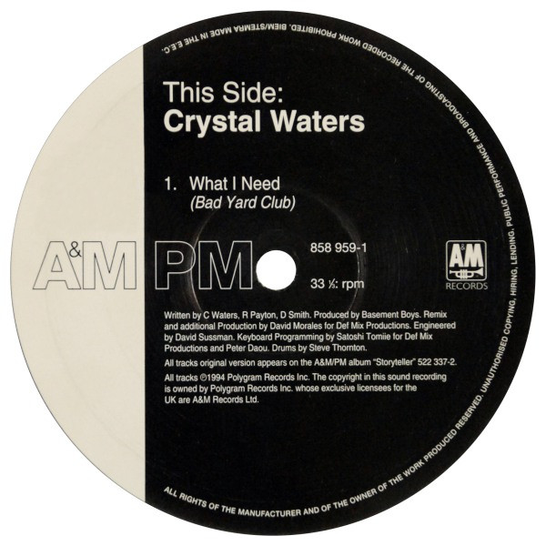 Crystal Waters - Ghetto Day / What I Need | A&M PM (858 959-1) - 2