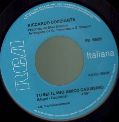 Riccardo Cocciante - Tu Sei Il Mio Amico Carissimo / Footing | RCA Italiana (PB 6509) - 3