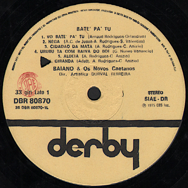 Baiano & Os Novos Caetanos - Batê Pá Tu | Derby (DBR 80870)