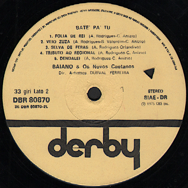 Baiano & Os Novos Caetanos - Batê Pá Tu | Derby (DBR 80870) - 2