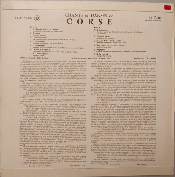 Corsicans - Chants Et Danses De Corse | Le Chant Du Monde (LDX 74388) - 2