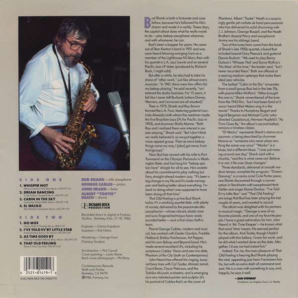 Bud Shank Quartet - That Old Feeling | Contemporary Records (C-14019) - 2