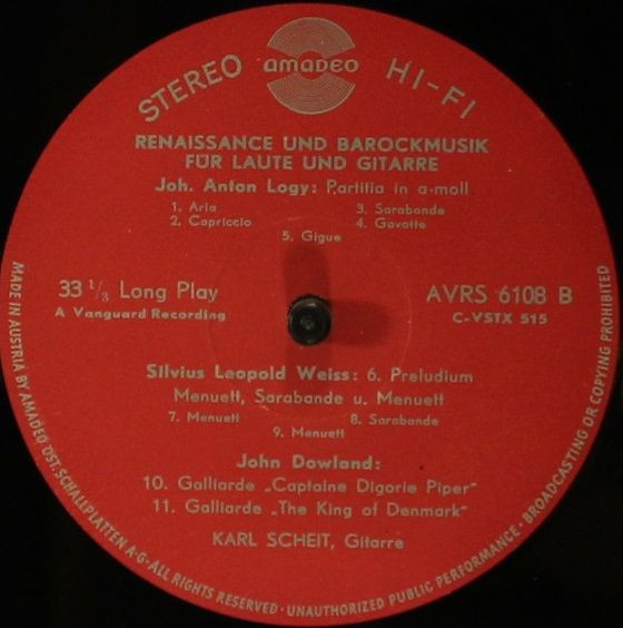 Karl Scheit - Renaissance- und Barockmusik für Laute und Gitarre | Amadeo (AVRS 6108) - 3