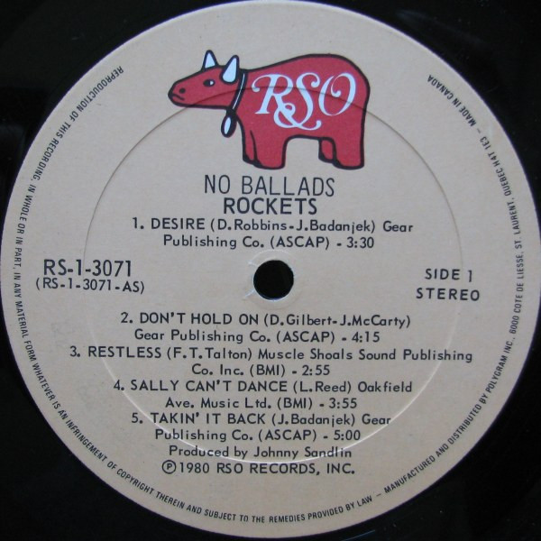The Rockets - No Ballads | RSO (RS-1-3071) - 3