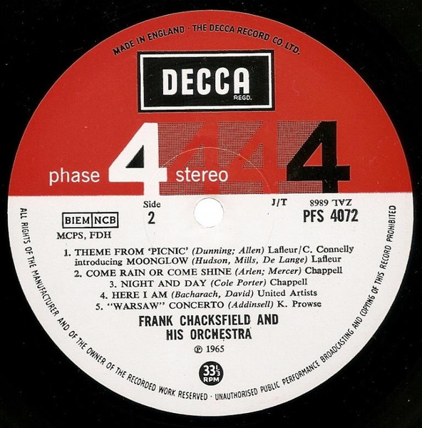 Frank Chacksfield & His Orchestra - The New Limelight | Decca (PFS 4072) - 4 Frank Chacksfield & His Orchestra - The New Limelight | Decca (PFS 4072) - 4