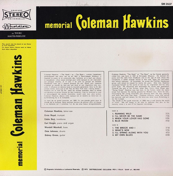 Coleman Hawkins - Memorial | Musidisc (SM 3537) - 2