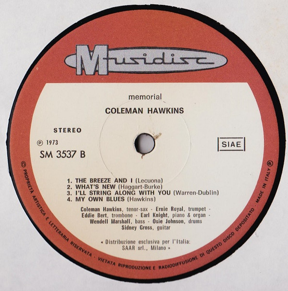 Coleman Hawkins - Memorial | Musidisc (SM 3537) - 4