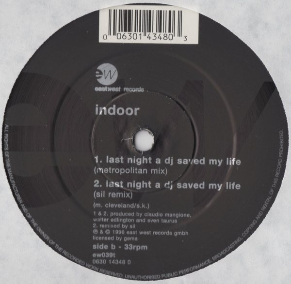 Indoor - Last Night A DJ Saved My Life | EastWest (ew039t) - 4
