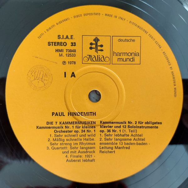 Paul Hindemith , Ensemble 13 , Manfred Reichert , Maria Bergmann , Martha Schuster , Wolfgang Hock , Ulrich Koch , Martin Ostertag - Die 7 Kammermusiken | Deutsche Harmonia Mundi (1C 65-99 721/23) - 4