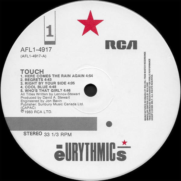 Eurythmics - Touch | RCA (AFL1-4917) - 3 Eurythmics - Touch | RCA (AFL1-4917) - 3
