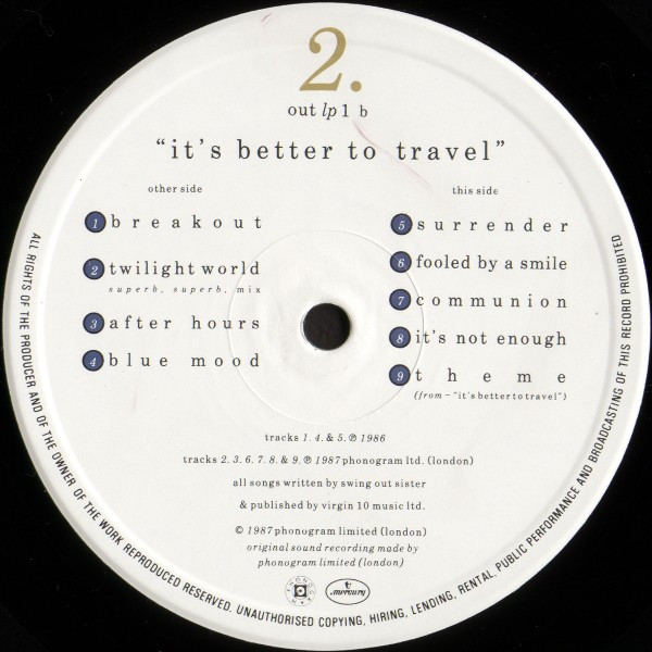 Swing Out Sister - It's Better To Travel | Mercury (out lp 1) - 4 Swing Out Sister - It's Better To Travel | Mercury (out lp 1) - 4