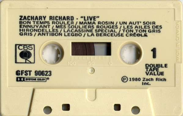 Zachary Richard - LIVE [Cassette] | CBS (GFST 90623) - 3