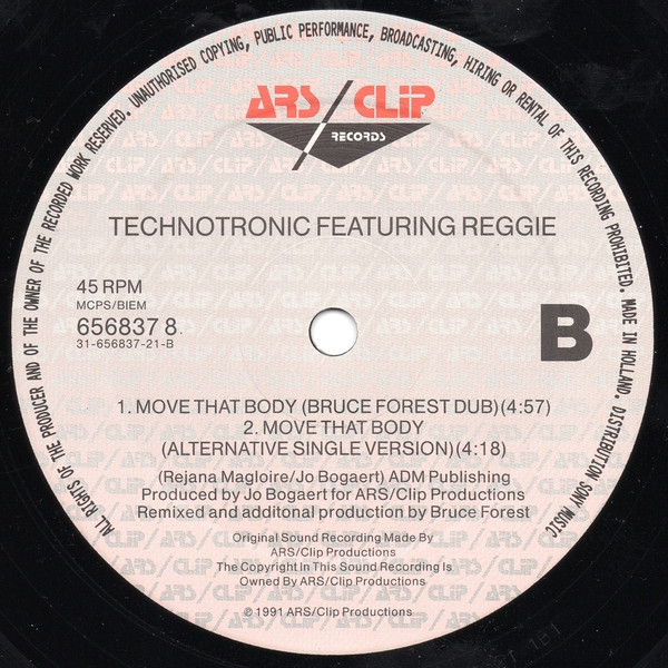 Technotronic Featuring Reggie - Move That Body (The Bruce Forest Remix) | ARS/Clip Records (656837-8) - 4 Technotronic Featuring Reggie - Move That Body (The Bruce Forest Remix) | ARS/Clip Records (656837-8) - 4