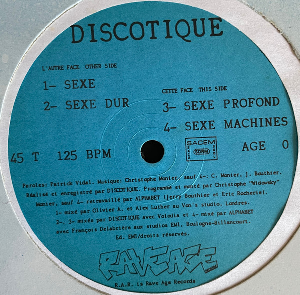 Discotique - Sexe | Rave Age Records (AGE 0)