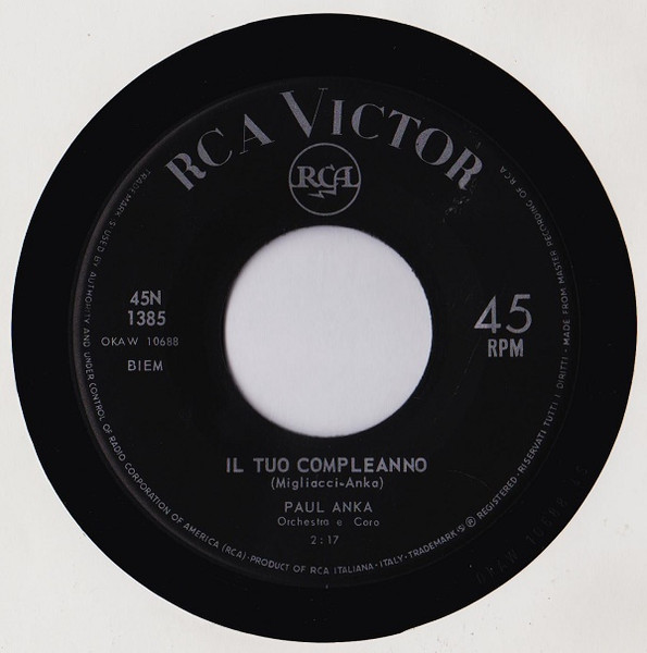 Paul Anka - Il Tuo Compleanno | RCA Victor (45N 1385) - 3 Paul Anka - Il Tuo Compleanno | RCA Victor (45N 1385) - 3
