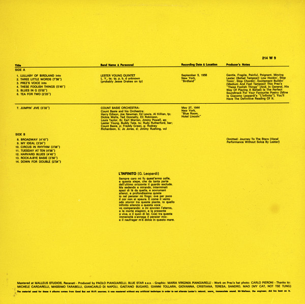 Lester Young - Prez's Hat Vol. 4 | Philology (214 W 9) - 2