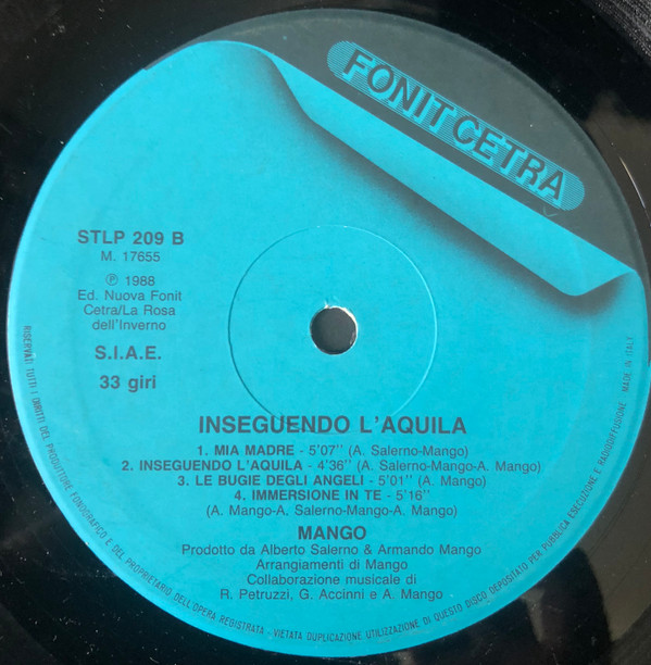 Mango - Inseguendo L'Aquila | Fonit Cetra (STLP 209) - 2