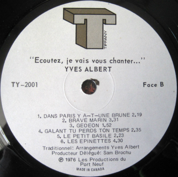 Yves Albert - Écoutez, Je Vais Vous Chanter... [Vinyl] | Tiffany (TY-2001) - 4