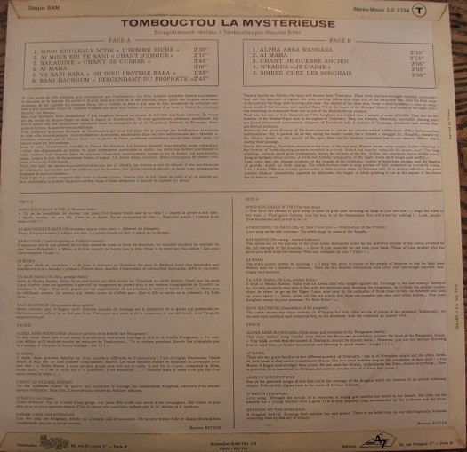 Unknown Artist - Tombouctou La Mystérieuse | BAM (LD 5750) - 2