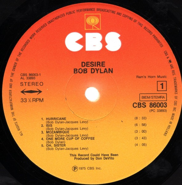 Bob Dylan - Desire | CBS (CBS 86003) - 3