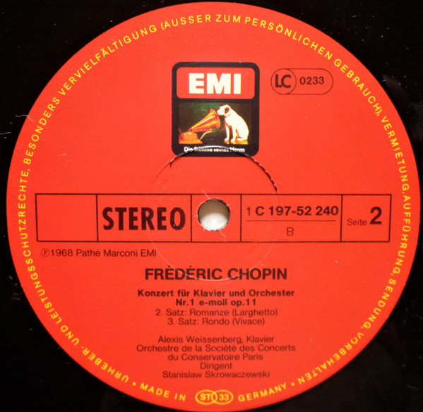 Frédéric Chopin , Alexis Weissenberg , Orchestre De La Société Des Concerts Du Conservatoire , Stanislaw Skrowaczewski - Sämtliche Werke Für Klavier & Orchester | His Master's Voice (1C 197-52 240/42) - 4