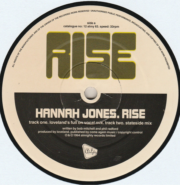 Hannah Jones - Rise | Almighty Records (12 almy 63) - 2