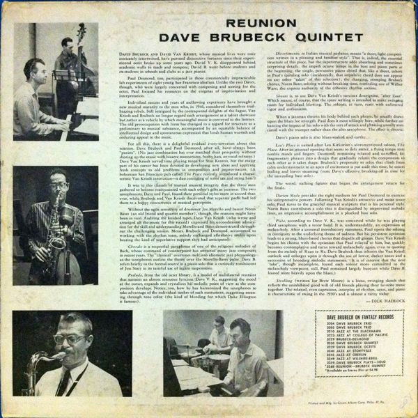 Dave Brubeck Quintet - Reunion | Fantasy (3268) - 2 Dave Brubeck Quintet - Reunion | Fantasy (3268) - 2