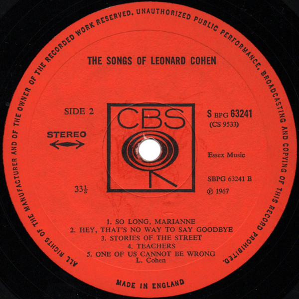Leonard Cohen - Songs Of Leonard Cohen | CBS (S BPG 63241) - 4