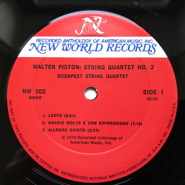 Walter Piston / Roger Sessions - Budapest String Quartet / Pro Arte Quartet - String Quartet No.2 / String Quartet No.1 In E Minor | New World Records (NW 302) - 3