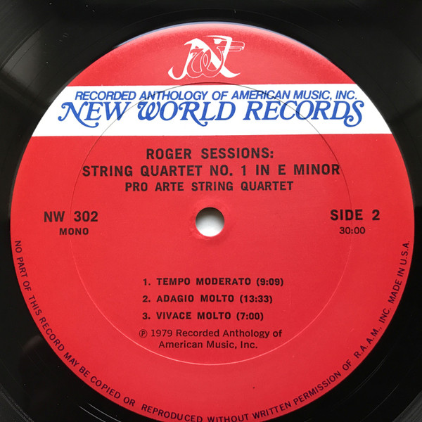 Walter Piston / Roger Sessions - Budapest String Quartet / Pro Arte Quartet - String Quartet No.2 / String Quartet No.1 In E Minor | New World Records (NW 302) - 4