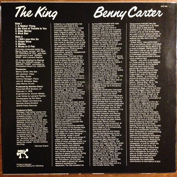 Benny Carter - The King | Pablo Records (2310 768) - 2
