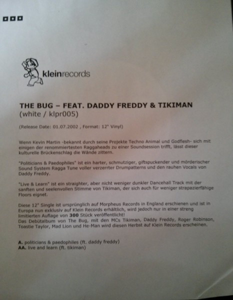 The Bug Feat. Daddy Freddy & Tikiman - Politicians & Paedophiles | Klein Records (KLPR005) - 4