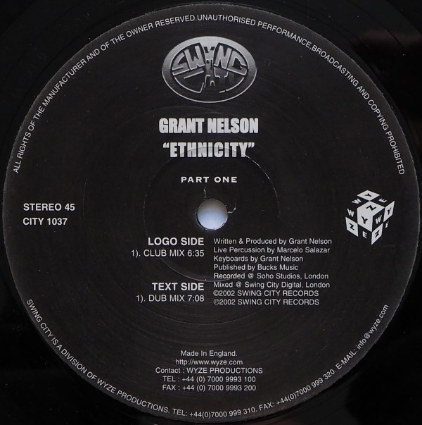 Grant Nelson - Ethnicity Part One | Swing City Records (CITY 1037) - 2