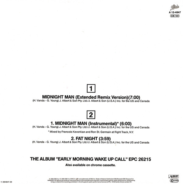 Flash & The Pan - Midnight Man (Extended Remix Version) | Epic (EPCA 12-4847) - 2