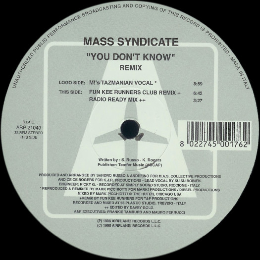 Mass Syndicate - You Don't Know (Remix) | Airplane! Records (ARP 21040) - 3