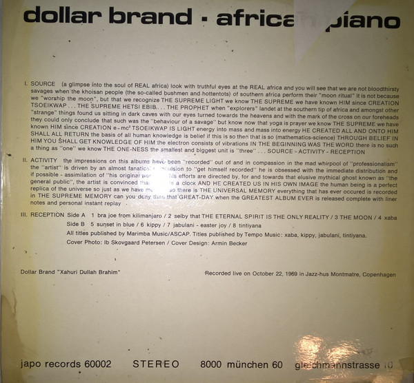 Dollar Brand - African Piano | Japo Records (JAPO 60002) - 2