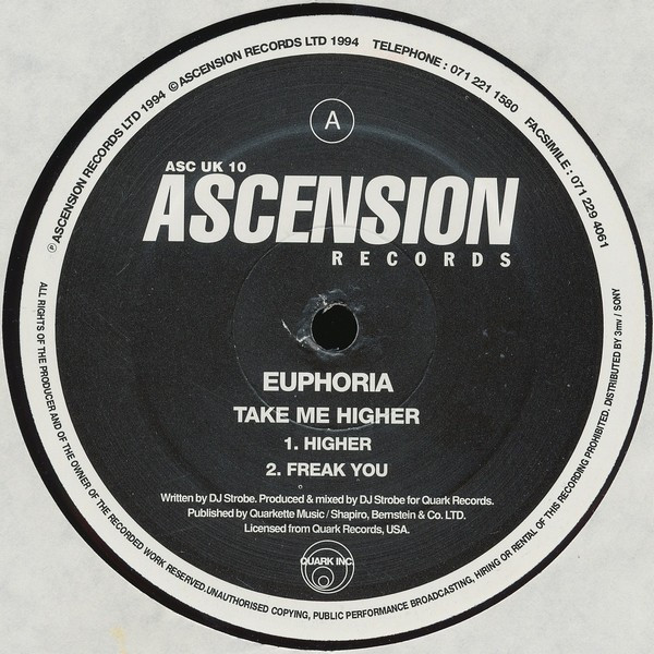 Euphoria - Take Me Higher | Ascension Records (ASC UK 10)