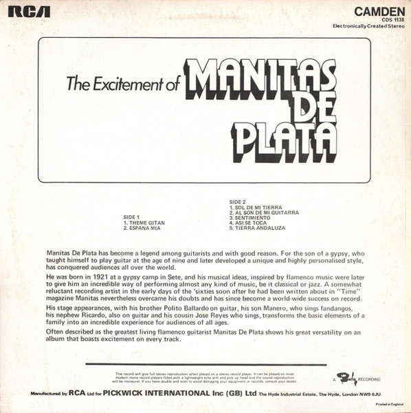 Manitas De Plata - The Excitement Of Manitas De Plata | RCA Camden (CDS 1138) - 2