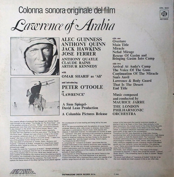 Maurice Jarre , London Philharmonic Orchestra - Colonna Sonora Originale Del Film Lawrence Of Arabia | Pye Records (ORL 8241) - 3