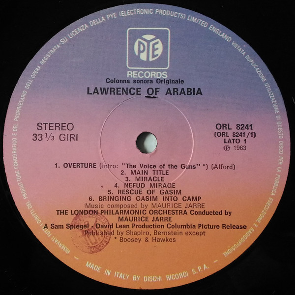 Maurice Jarre , London Philharmonic Orchestra - Colonna Sonora Originale Del Film Lawrence Of Arabia | Pye Records (ORL 8241) - main