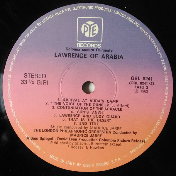 Maurice Jarre , London Philharmonic Orchestra - Colonna Sonora Originale Del Film Lawrence Of Arabia | Pye Records (ORL 8241) - 2