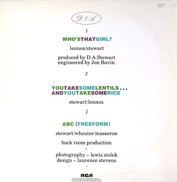 Eurythmics - Who's That Girl? | RCA (DAT3) - 2