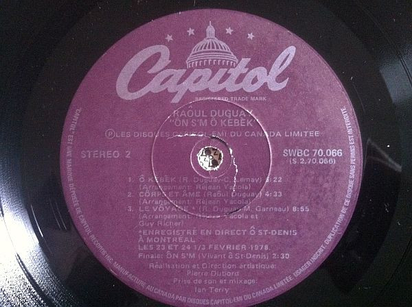 Raôul Duguay - Ôn S'm Ô Kébèk | Capitol Records (SW3C 70.066)