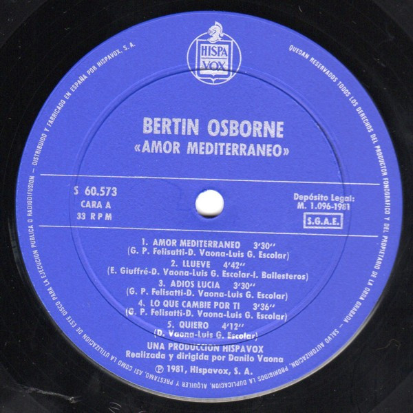 Bertín Osborne - Amor Mediterraneo | Hispavox (S 60.573) - 3