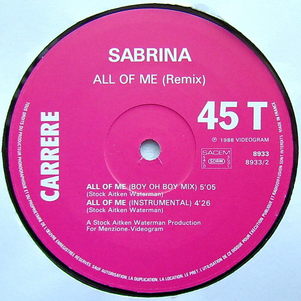 Sabrina - All Of Me - Boy Oh Boy (Remix) | Carrere (8933) - 4