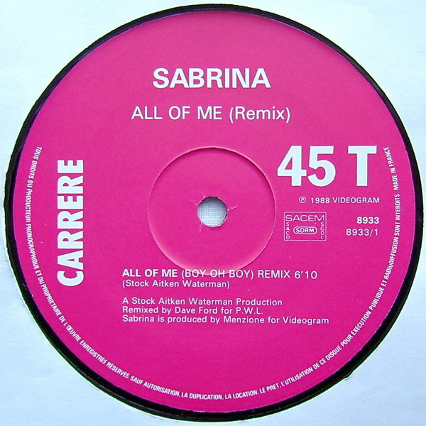 Sabrina - All Of Me - Boy Oh Boy (Remix) | Carrere (8933) - 3
