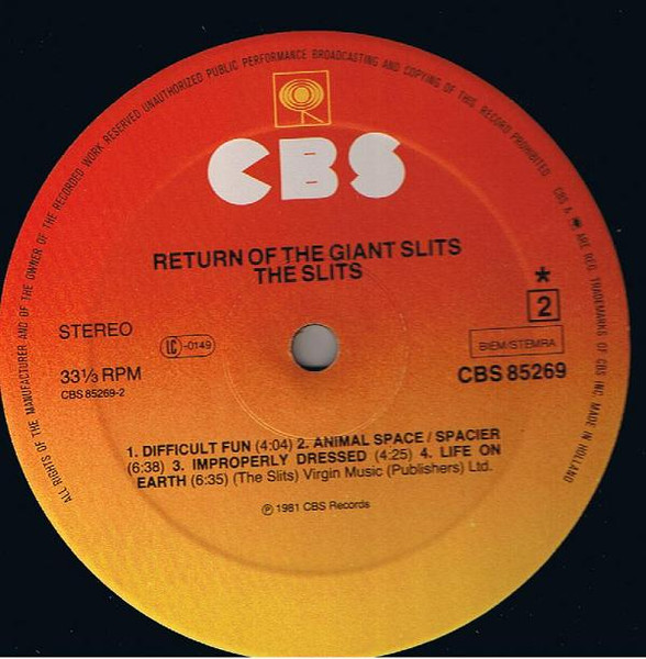 The Slits - Return Of The Giant Slits | CBS (85269) - 4